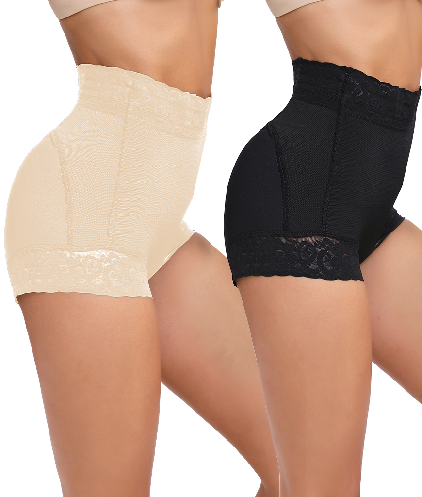 2 Pack Tummy Control Underwear for Women High Waisted Butt Lifting Panties Lace Breathable Comfortable Briefs