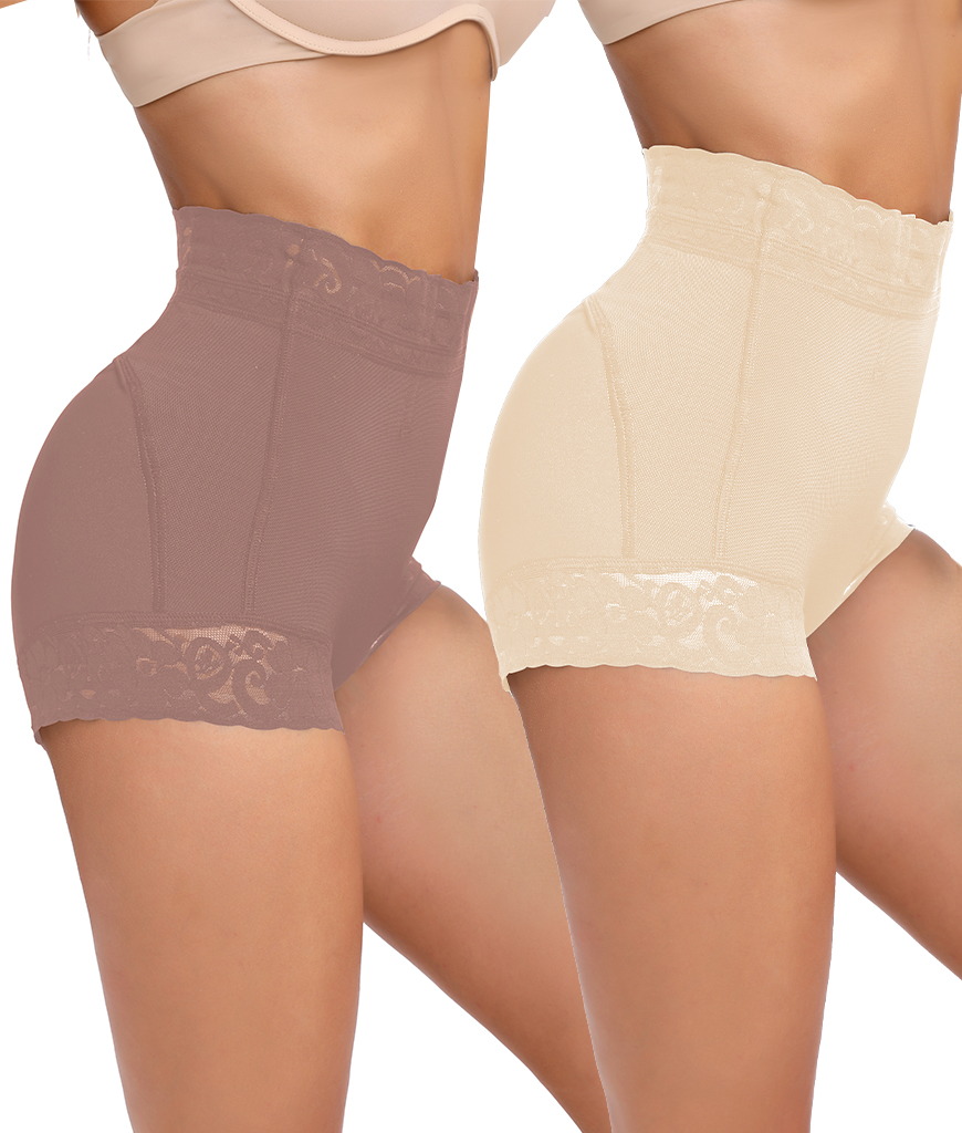 2 Pack Tummy Control Underwear for Women High Waisted Butt Lifting Panties Lace Breathable Comfortable Briefs