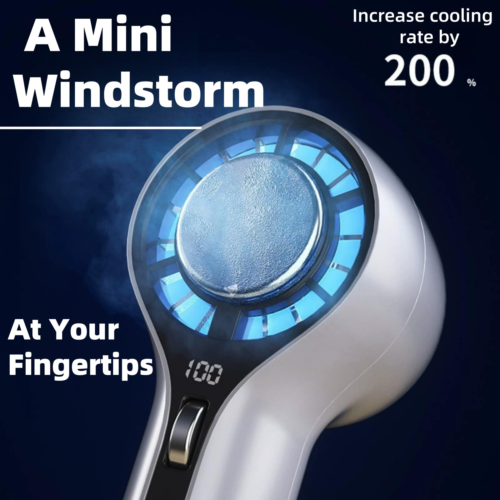 Handheld Fan with Ice Cooling, 3000mAh Rechargeable Personal Turbo Fan with Digital Display, 0-100 Adjustable Speed  Mini Portable for Travel, Outdoor, Camping, Office, Working