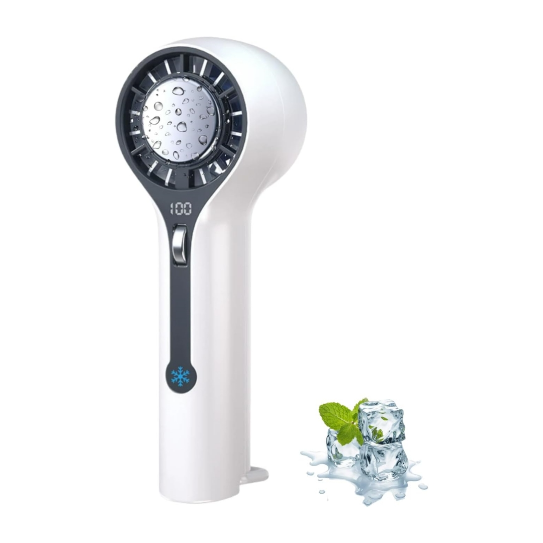 Handheld Fan with Ice Cooling, 3000mAh Rechargeable Personal Turbo Fan with Digital Display, 0-100 Adjustable Speed  Mini Portable for Travel, Outdoor, Camping, Office, Working