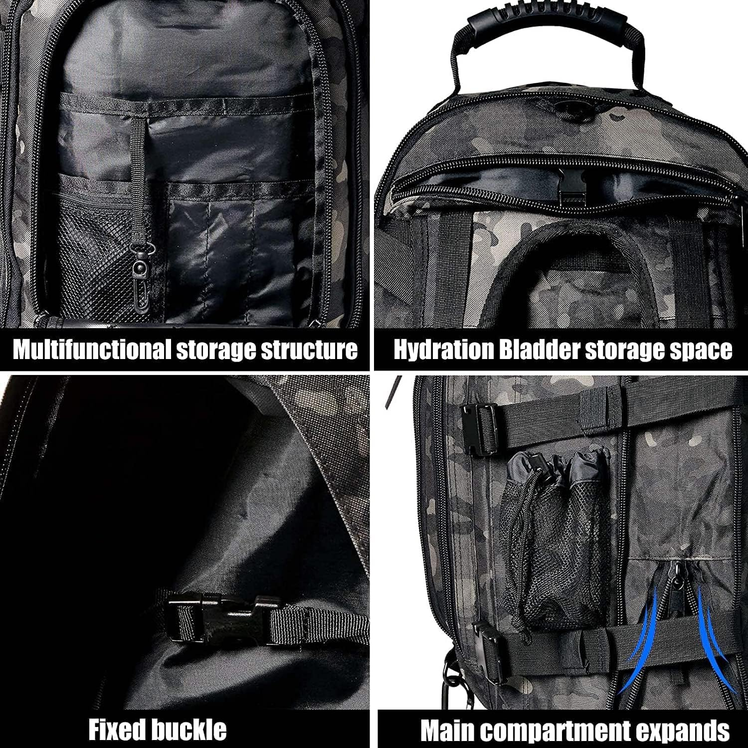 Expandable 40-64L Military Tactical Backpack 3 Day Bag Hiking Gym Sport Camping