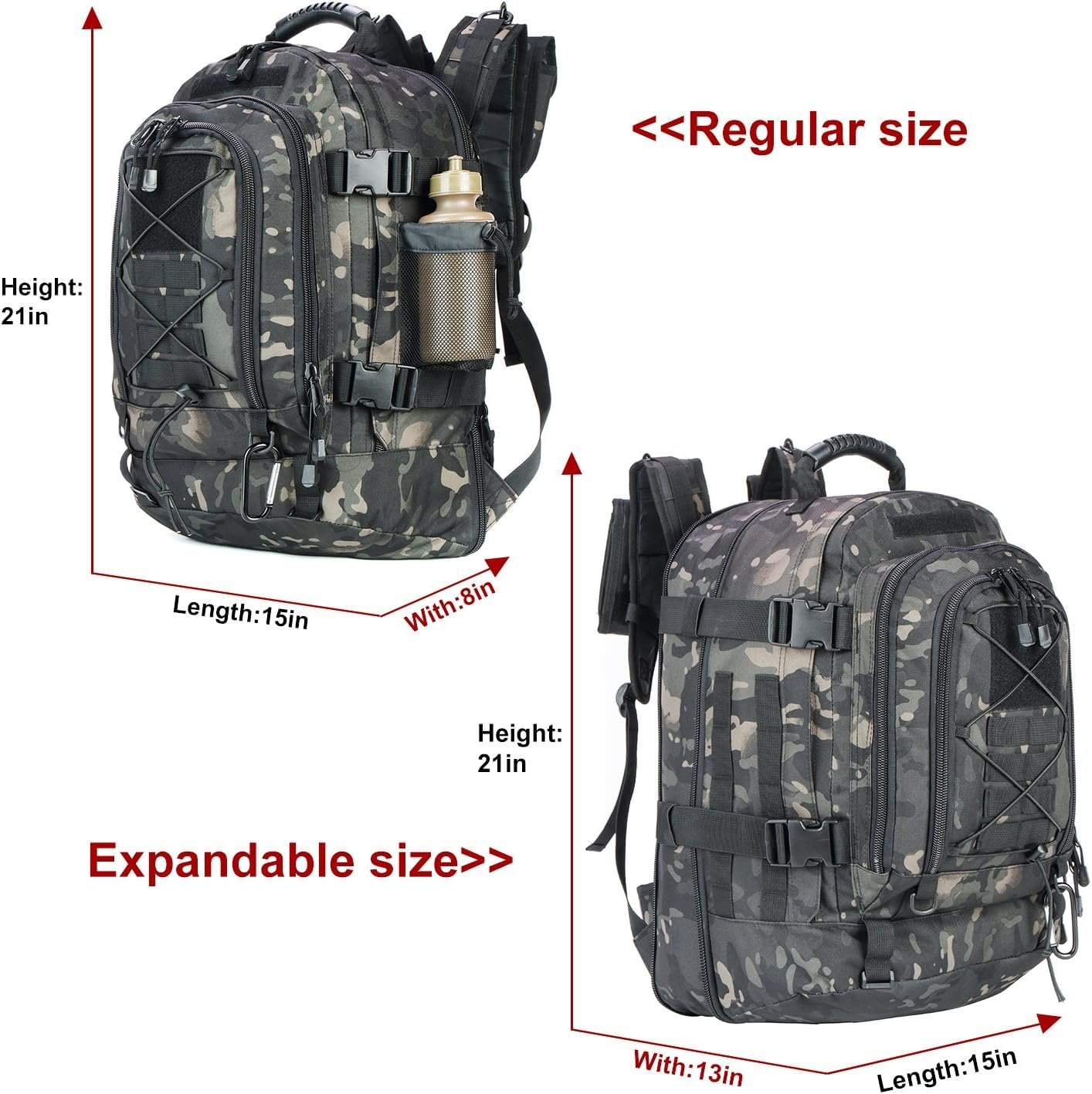 Expandable 40-64L Military Tactical Backpack 3 Day Bag Hiking Gym Sport Camping