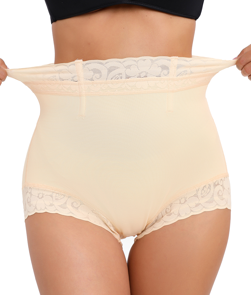 2 Pack Tummy Control Underwear for Women High Waisted Butt Lifting Panties Lace Breathable Comfortable Briefs